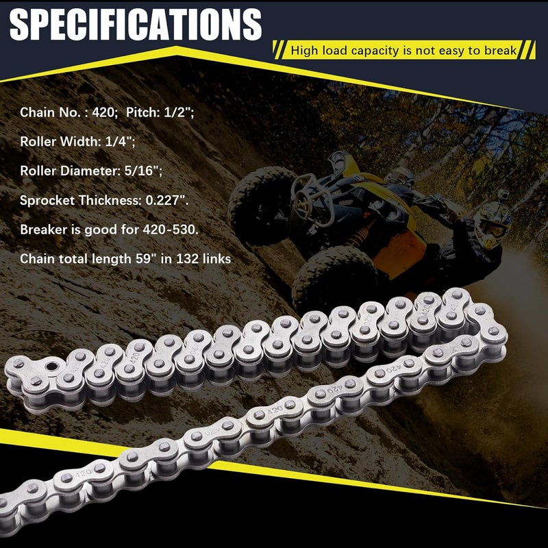 MRELC 420 Motorcycle Chain 132 Links fit for 50 70 90 110 125cc SSR TaoTao Coolster Apollo Baja 212cc Go Kart Mini Bike Powersports Parts Chinese ATV 4 Wheeler Quad Pit Dirt Bike with Chain Breaker - Image 5